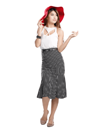Striped Fishtail Midi Skirt